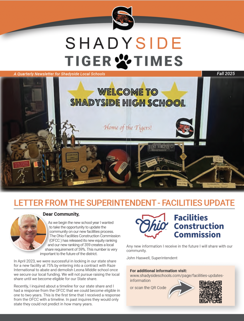 Photo of the front cover of the Shadyside Tiger Times.