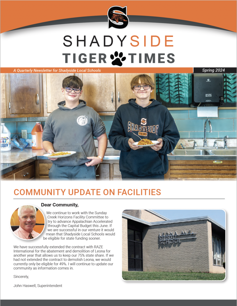 Photo of the front cover of the Shadyside Tiger Times.
