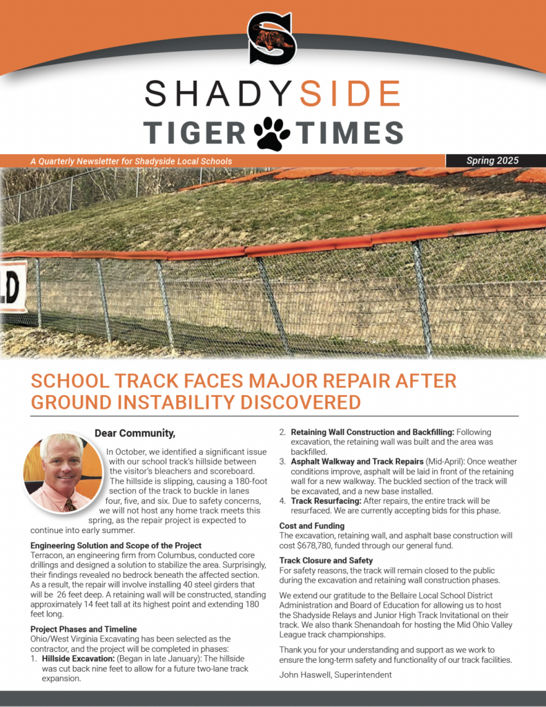Photo of the front cover of the Shadyside Tiger Times.